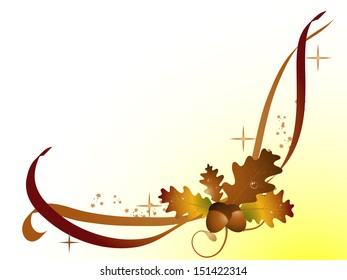 Abstract frame with orange autumn leaves and acorns