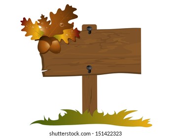 Abstract frame with orange autumn leaves and acorns