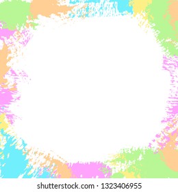 Abstract frame with paint splashes, brush strokes, ink splats, spots, scribbles on white background. Vector colorful grunge texture for cards, wallpaper, posters, adds, banners