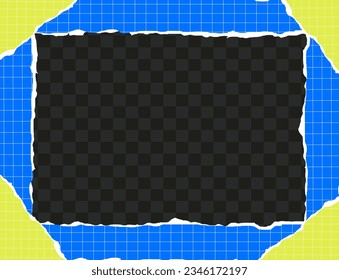 Abstract frame with piece of checkered paper on transparent background