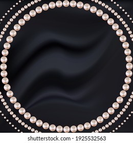 Abstract frame of pink pearls on silk black background. Vector Illustration EPS10