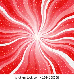 Abstract frame with pink wavy beams and gold stars. Vector image. Eps 10