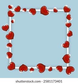 Abstract frame with red hearts on a background. Vector illustration.