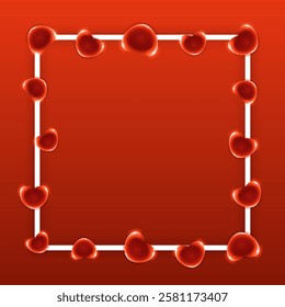 Abstract frame with red hearts on a background. Vector illustration.