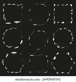 Abstract frame set. Hand drawn shapes. Black background. Unique vector borders.