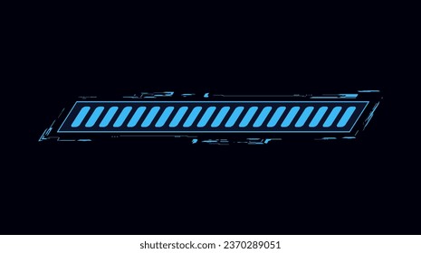 Abstract frame in shape of line, futuristic vector illustration isolated on black background. Neon game element for ui interface and web design, digital sci fi drawing. Unusual stripe in blue color.