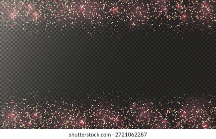 Abstract frame with shiny pink glitter  effect. Background for holidays, party, celebrating or festival. Border with glitter effect on dark transparent  background. Glitter and sparkling. Vector illustration.  