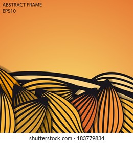 abstract frame with striped leaves on orange background