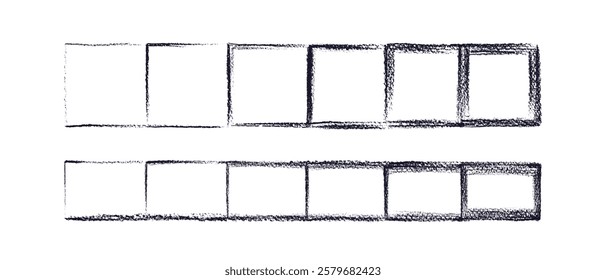 Abstract frame with strips of photographic film. Vector texture illustration. Retro photography scrapbook isolated on white background. Grunge square pencil picture, graphic form of monitor stories