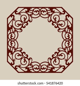 Abstract frame with swirls. Template for laser cutting, plotter cutting or printing. Pattern is suitable for greeting cards, invitations, design interiors etc