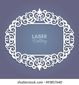 Abstract frame with swirls, vector ornament, vintage frame. May be used for laser cutting. Photo frame with lace for paper cutting.