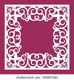 Abstract frame with swirls, vector ornament, vintage frame. May be used for laser cutting. Photo frame with lace for paper cutting.