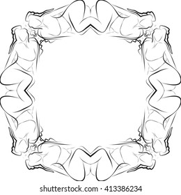 Abstract frame for text decoration made in the form of a sketch of girls. Vector illustration. For presentations, graphics, design, wallpaper