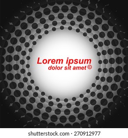 Abstract frame for text or photos. Vector gray background of circles arranged in a ring and increases from the center to the edges. Place for the text in the middle.
