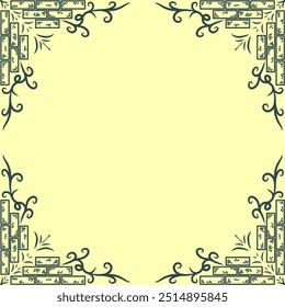 Abstract frame vintage floral and bricks Hand drawn design
