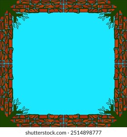 Abstract frame vintage floral and bricks Hand drawn design