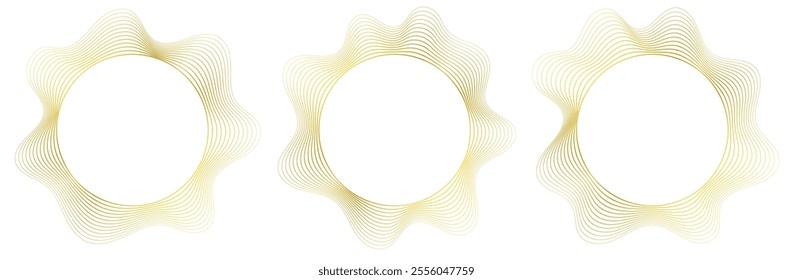 Abstract frame with wavy corners. Round border made with thin golden lines