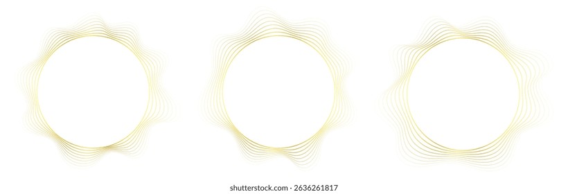Abstract frame with wavy corners. Round border made with thin golden lines