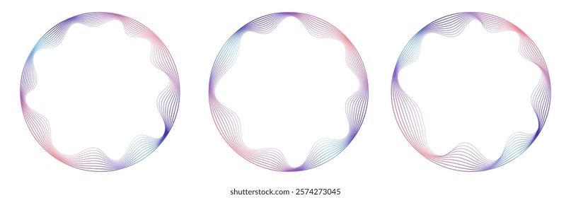 Abstract frame with wavy inner corners. Round border made with thin colorful lines.