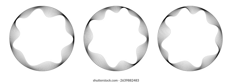 Abstract frame with wavy inner corners. Round border made with thin black lines.