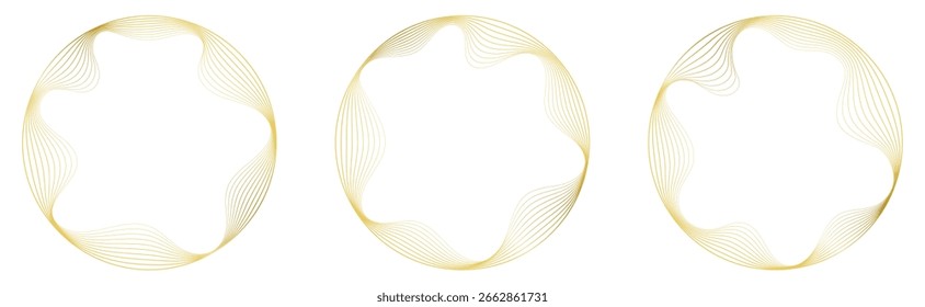 Abstract frame with wavy inner corners. Round border made with thin golden lines