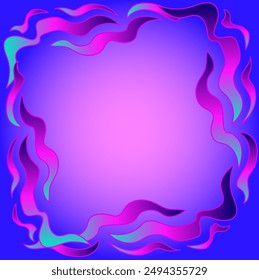 Abstract frame of wavy lines on pink and blue gradient background