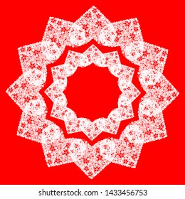 Abstract frame with white hearts on red background. Love doodle illustration. Hand draw design for Valentine's Day. Romantic wedding invitation. Art sketch.