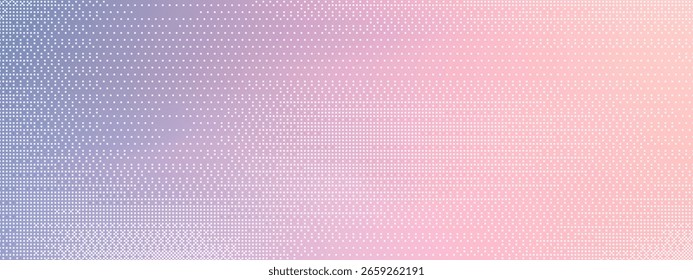 Abstract frame with white pixel dots. Gradient background transitions from purple to pink. Halftone pattern forms retro digital texture. Vector illustration.