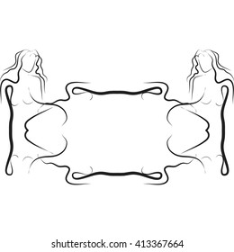 Abstract frame for your text decoration made in the form of a sketch of girls. Vector illustration. For presentations, graphics, design, wallpaper