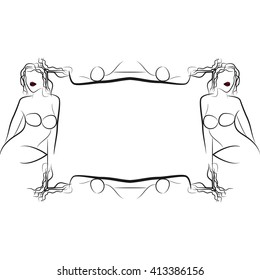 Abstract frame for your text decoration made in the form of a sketch of girls. Vector illustration. For presentations, graphics, design, wallpaper