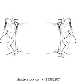 Abstract frame for your text decoration made in the form of a sketch of girls. Vector illustration. For presentations, graphics, design, wallpaper