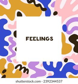 Resumen de fondo enmarcado. Diseño de tarjetas cuadradas con formas orgánicas modernas, elementos fluidos creativos, manchas flotantes de moda, manchas, curvas aleatorias, olas de estilo minimalista. Ilustración vectorial plana