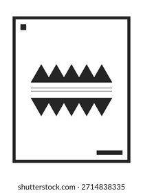 Objeto de linha 2D de arte de parede geométrica com moldura abstrata. Cartaz minimalista com formas triangulares. Arte moderna. Decoração escandinava isolado clipart vetor tinta contorno item. Ilustração de ponto monocromático