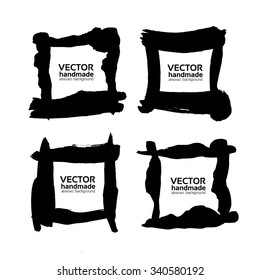 Abstract frames from black ink smears set isolated on a white background