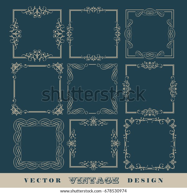 Abstract frames, borders. Set of vintage vector\
calligraphic retro\
frames