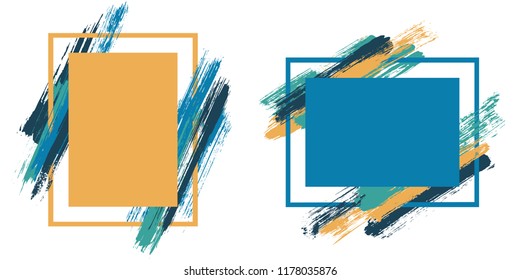 Abstract frames with paint brush strokes vector set. Box borders with painted brushstrokes backgrounds. Educational graphics design flat frame templates for banners, flyers, posters, cards.