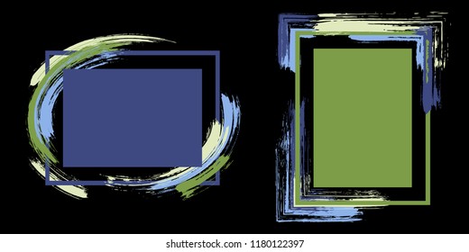 Abstract frames with paint brush strokes vector collection. Box borders with painted brushstrokes on black. Educational graphics design empty frame templates for banners, flyers, posters, cards.