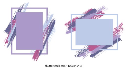 Abstract frames with paint brush strokes vector collection. Box borders with painted brushstrokes backgrounds. Advertising graphics design empty frame templates for banners, flyers, posters, cards.