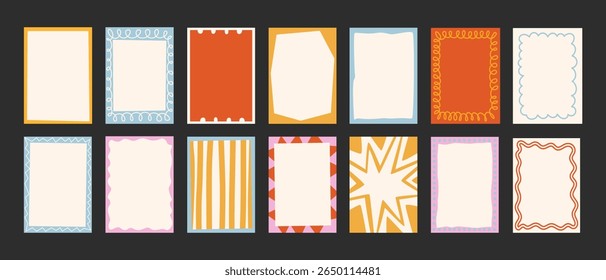 Abstract frames posters in minimalist style. Wall decor, trendy banners in the cartoon style of Matisse. Linear drawings, decor of wallpaper, walls, print and postcards