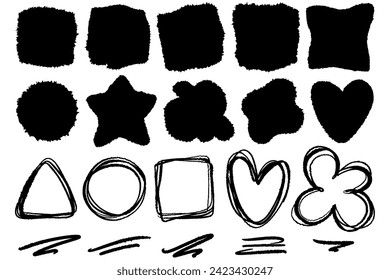 Abstract frames with textured grunge jagged edges. Black piece cut out for collage, text box, sticker. Isolated torn paper set. Ripped shape silhouettes collection.  