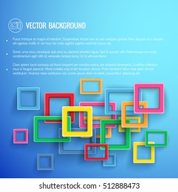 Abstract frames of various size and color with text on illuminated blue background vector illustration
