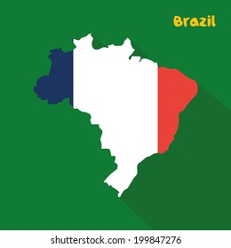 Abstract France flag on abstract brazil map