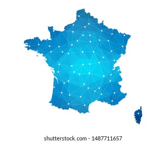 Abstract France Map geometric rumpled triangular low poly style gradient graphic on white background , line dots polygonal design for your . Vector illustration eps 10