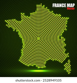Abstract France map of glowing radial dots, halftone concept. Vector illustration, eps 10
