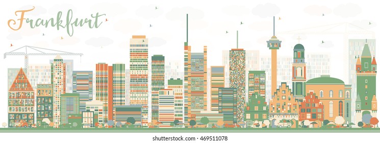 Abstract Frankfurt Skyline with Color Buildings. Vector Illustration. Business Travel and Tourism Concept with Modern Buildings. Image for Presentation Banner Placard and Web Site.