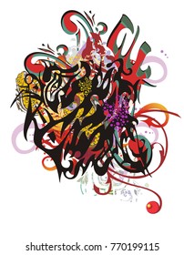 Abstract freakish colorful eagle splashes. Grunge dangerous eagle head with arrows, decorative elements of a jaguar and red wings