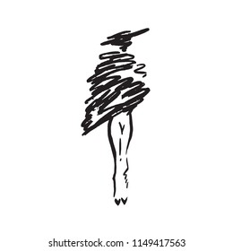 Abstract free model in hat and short coat, hand drawn ink  doodle, sketch, outline black and white vector fashion illustration