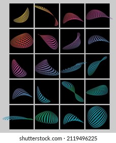 Abstract free wave form isolated shapes on black background.