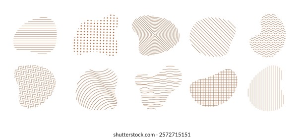 Abstract freeform collection. Set of beige amoeba. Modern figure for design and print. Vector illustrations isolated on white background.