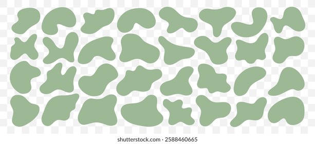 Abstract freeform collection. Simple liquid amorphous splodge. Green elements for design decoration. Vector set isolated on transparent background.